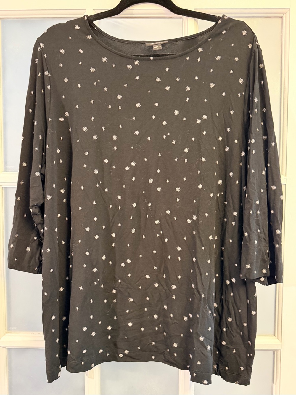 J. Jill Black Long-Sleeve Top with White Snowflake Print